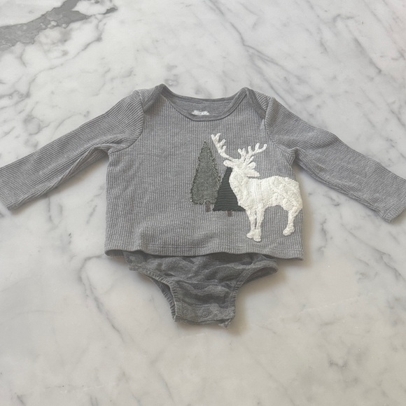 Mud Pie Winter Onesie with Reindeer and Evergreen Appliqué - Picture 1 of 5